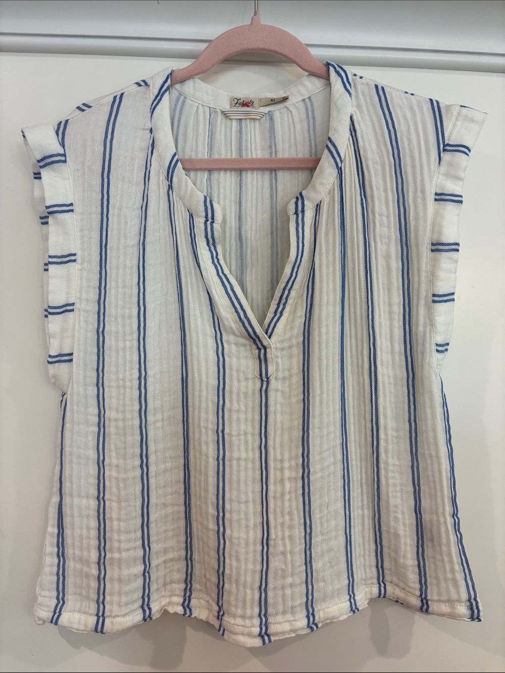 Faherty Dream Cotton Gauze Blue/White Striped Dylan Top Size XL